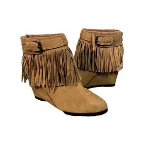 Tan Fringe Qupid Ankle Bootie Size 7